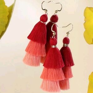 Red Tiered Tassle Earrings